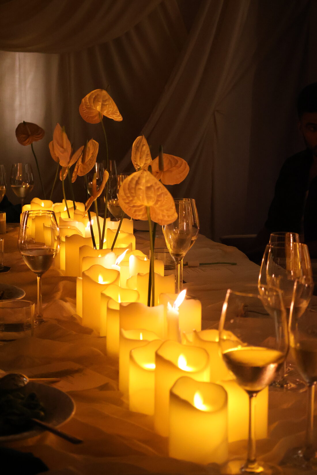 Candles and anthurium centerpiece