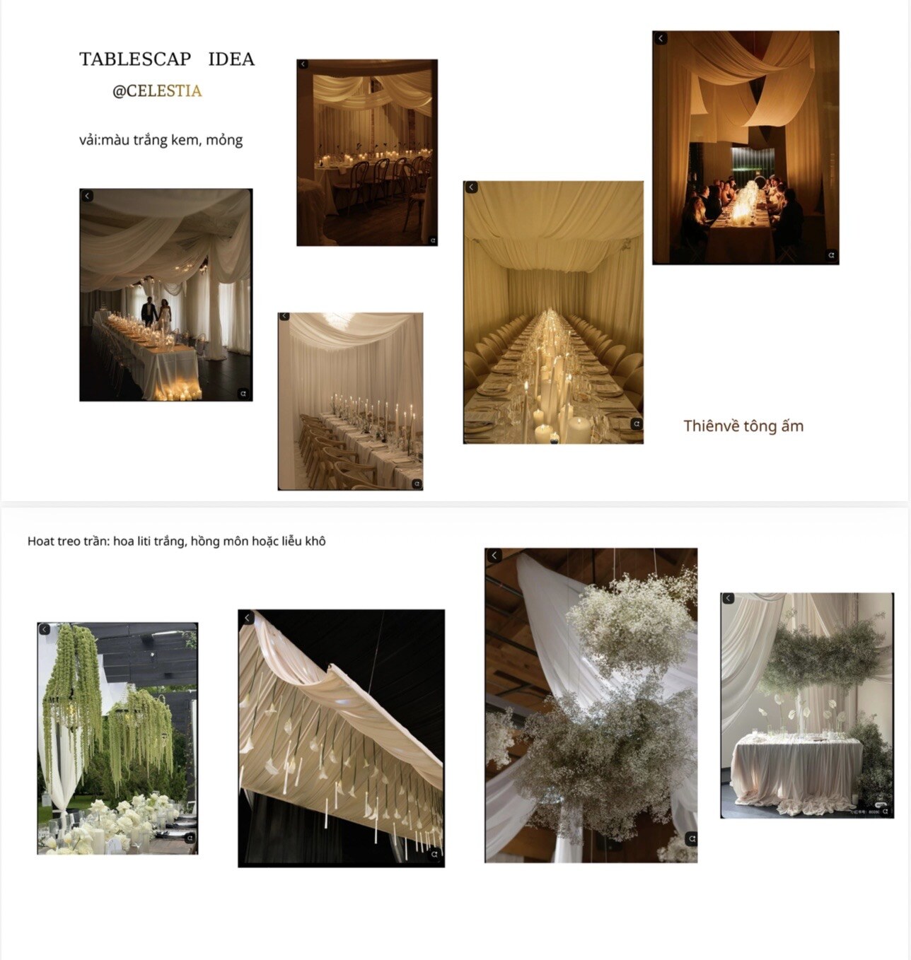 Tablescape moodboard — cream and candlelit draping concept