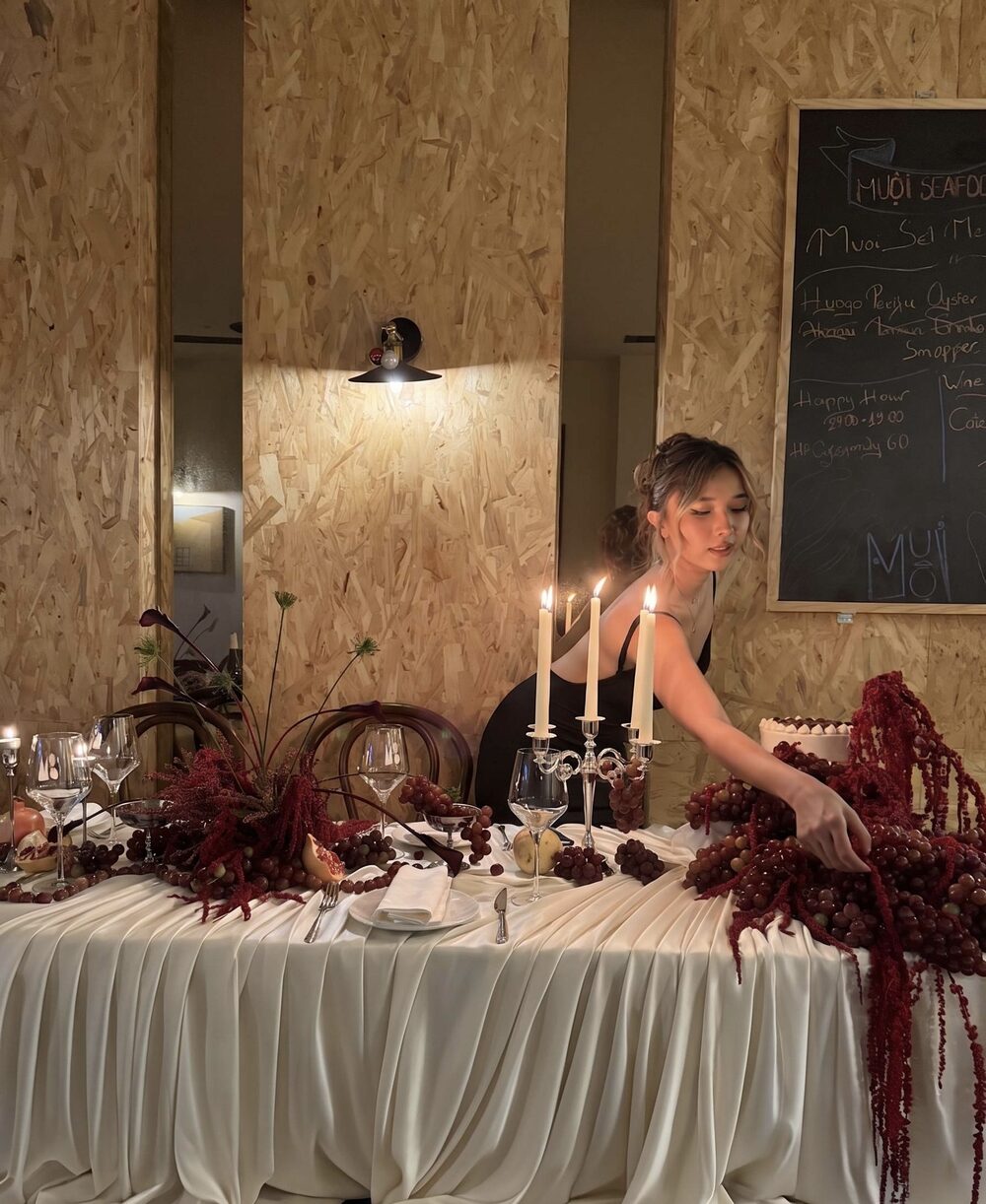 Styling the grape and amaranth centerpiece