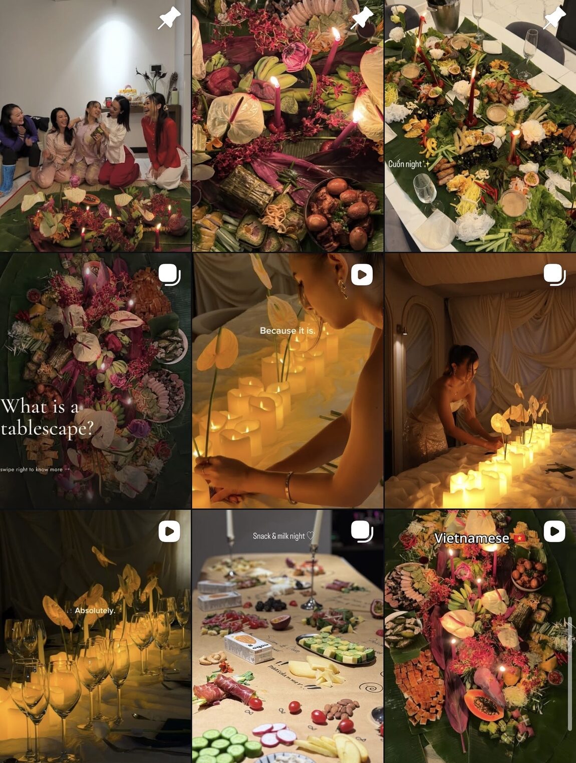 Instagram grid of T's Table tablescapes and styled events